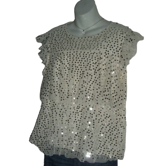 Lauren Conrad Blouse Ivory Silver Sequin Shirt Top Party Glam Fairy Twee Cream L - Picture 3 of 13